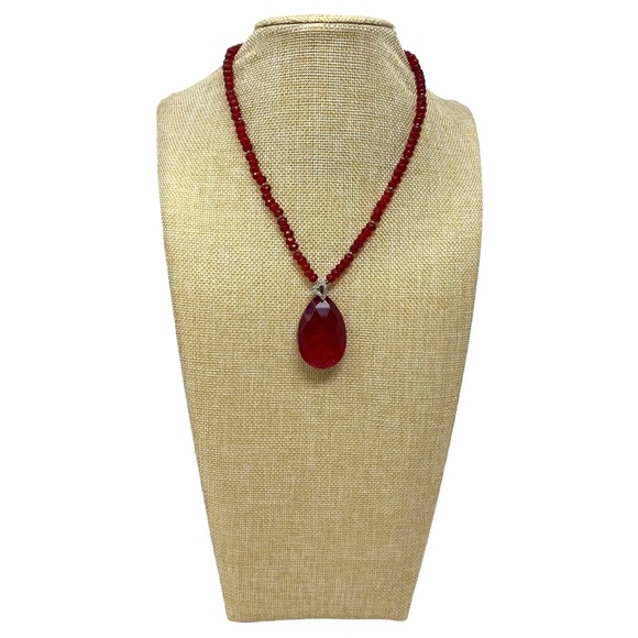 Vintage AB Ruby Red Bead Necklace - Picture 6 of 6